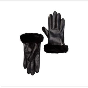 Ugg genuine leather shearling trim blk gloves sz S